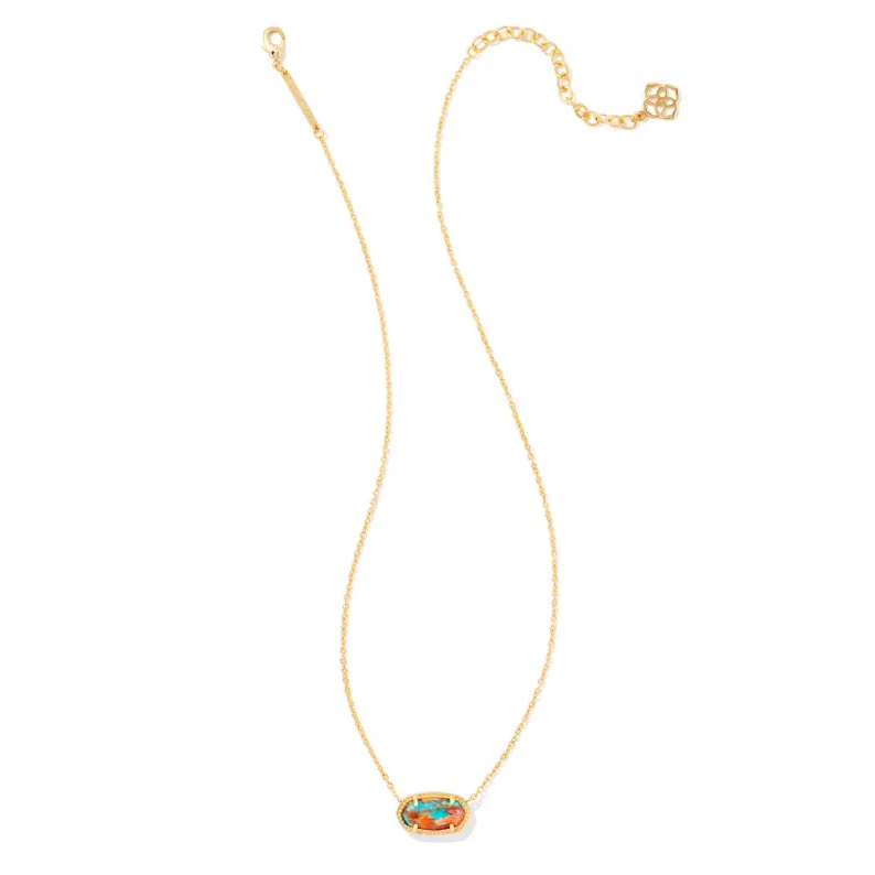 Kendra Scott Elisa Gold Pendant Necklace, Bronze Veined Turquoise Magnesite Red Oyster