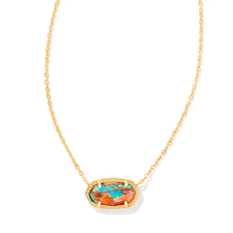 Kendra Scott Elisa Gold Pendant Necklace, Bronze Veined Turquoise Magnesite Red Oyster